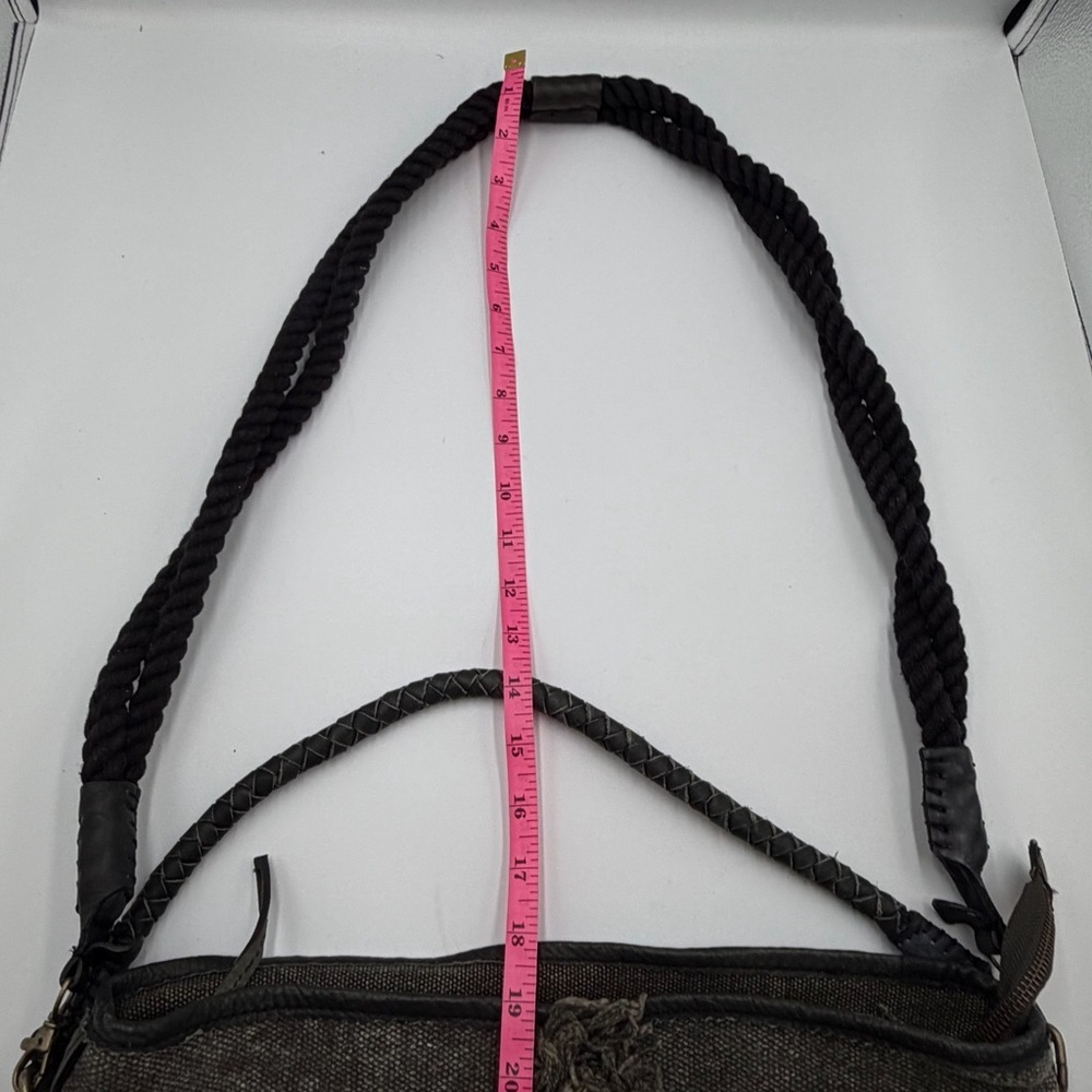 Free People Canvas Leather Grey Black Bohemian Fringed Slouchy Crossbody Bag - Picture 4 of 8